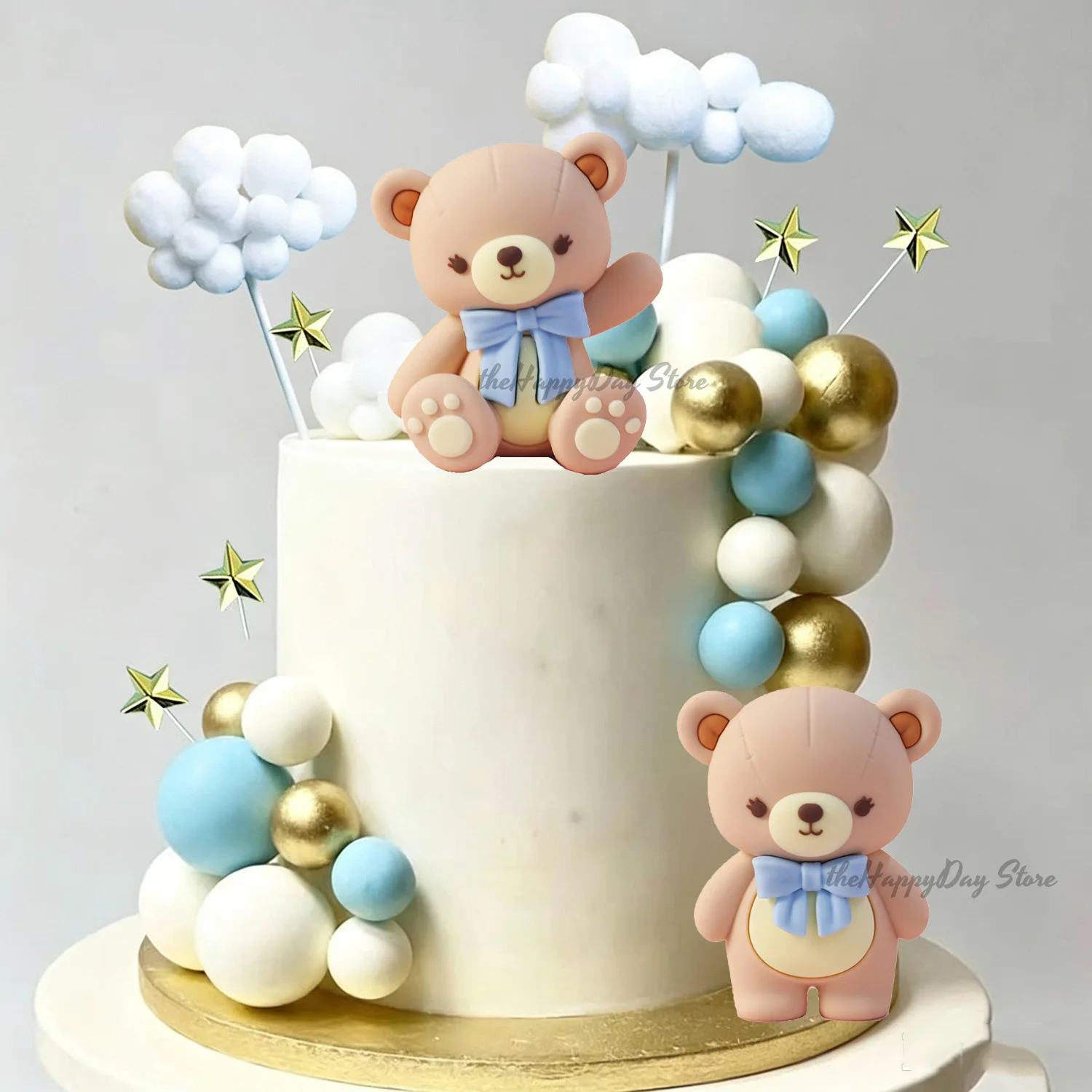 1Set Bear Cake Toppers Balls We can Bearly wait Bear Birthday Cake Decorations Balls Cake Topper for Baby Shower Cupcake Decor