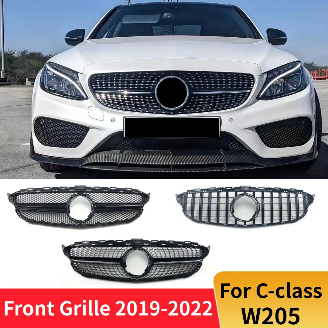 

Для Mercedes Benz C class W205 C205 C43 2019-2022 Diamond GT AMG Style Upgrade Передняя впускная решетка Маска Гриль Тюнинговые аксессуары