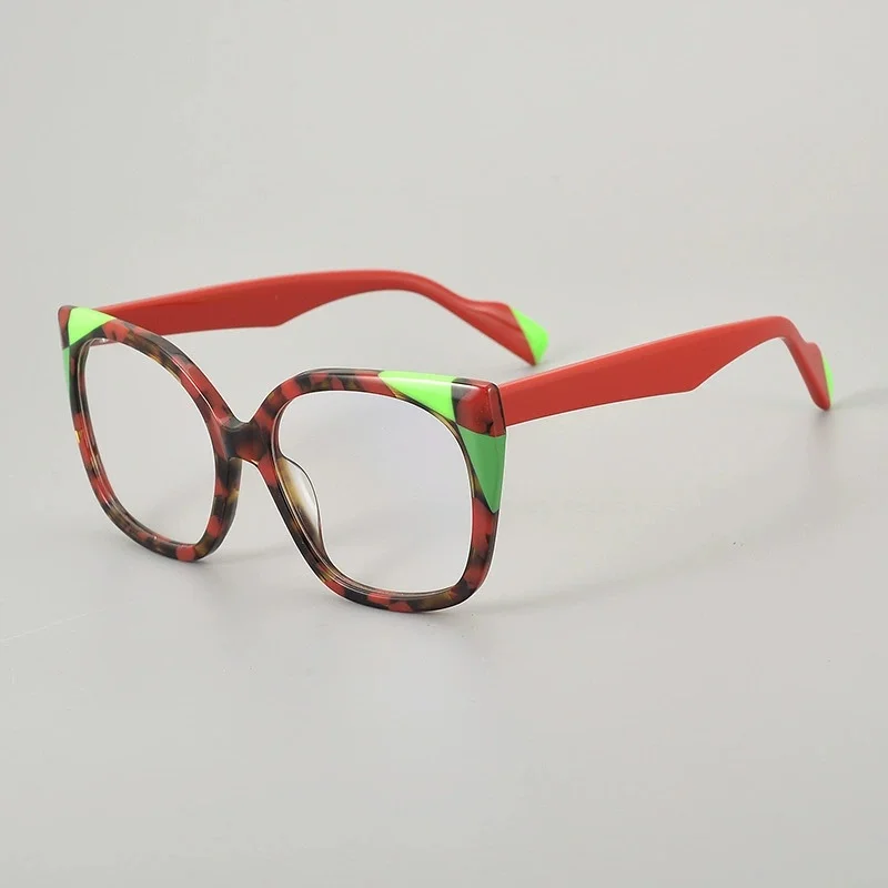 Belight 光学ヴィンテージキャットアイ形状手作りカラフルな結合アセテートレトロ眼鏡フレーム処方レンズ 252