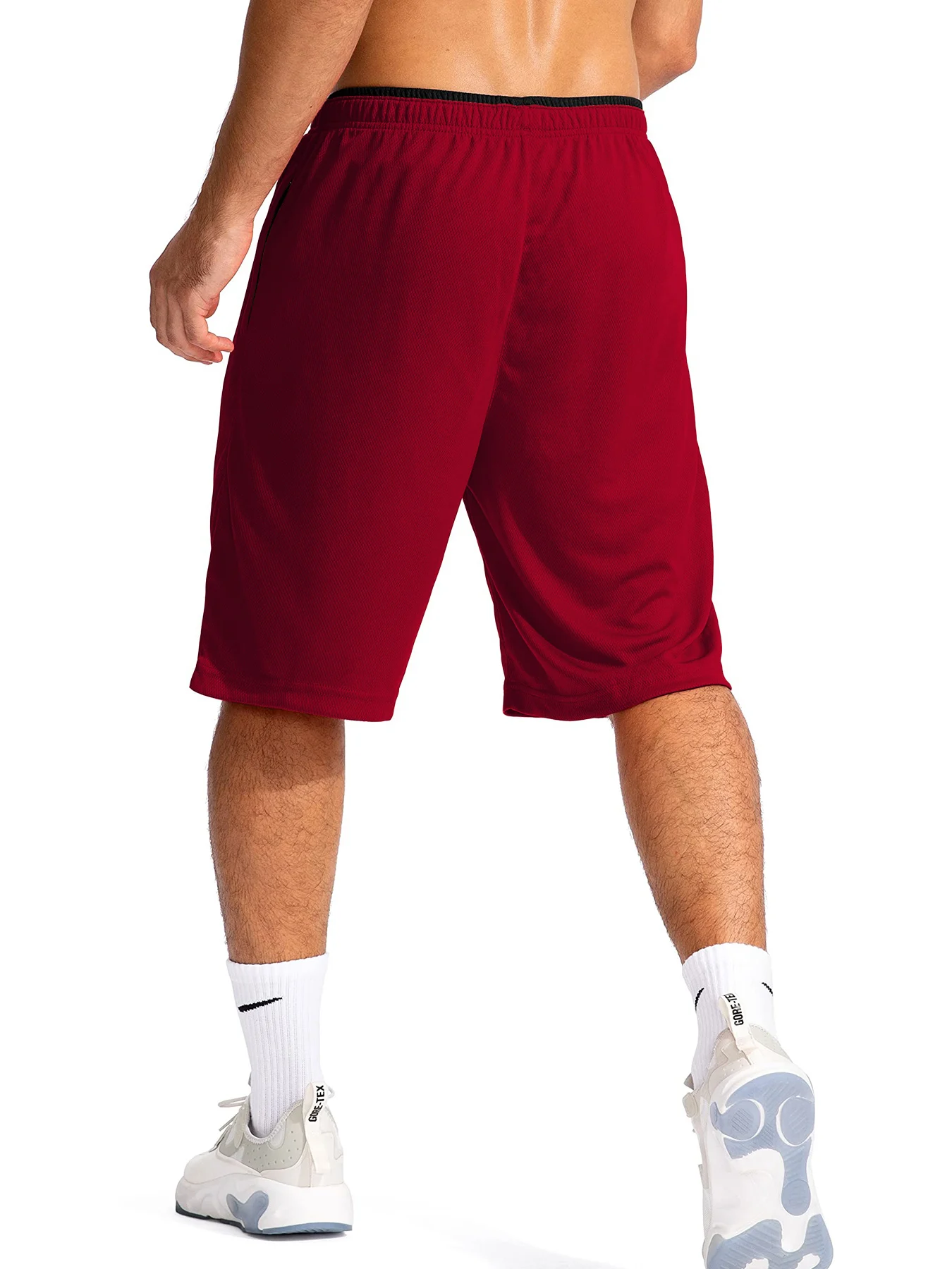 Quick Dry Athletic Shorts for Men Loose Fit Knee Length Training Shorts Elastic Drawstring Zipper Pocket Casual Sport Bottoms