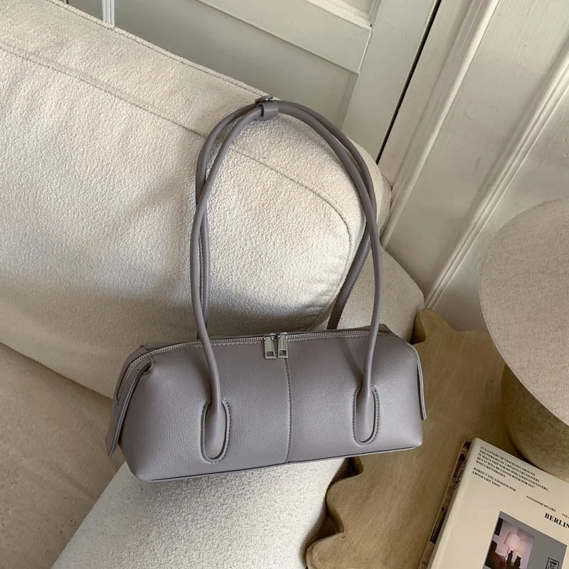 Retro Underarm Shoulder Bags For Women PU Leather Pure Color Commute Satchel Bag 2025 Winter New Luxury Designer Handbags
