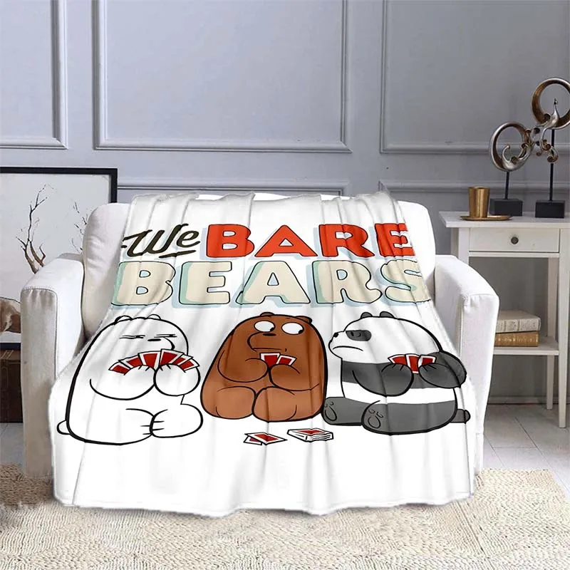 10 Size MINISO We Bare Bears Pattern Blanket Warm Soft Fluffy Kids and Adult Sofa Bed Throw Blanket Outdoor Travel Camping Sheet