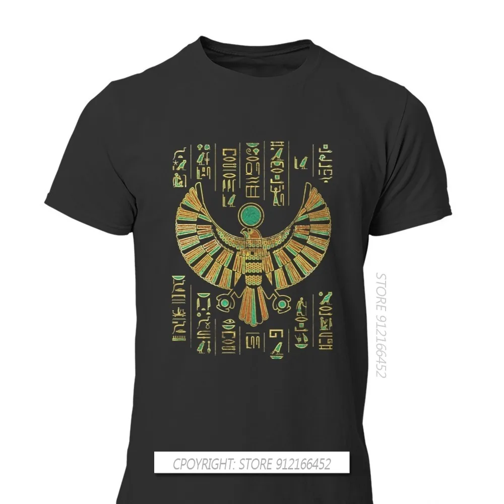 Horus Falcon Print Cotton Fashion T Shirts Egyptian Mythology Ancient Egypt Gods Atum Osiris Men Streetwear