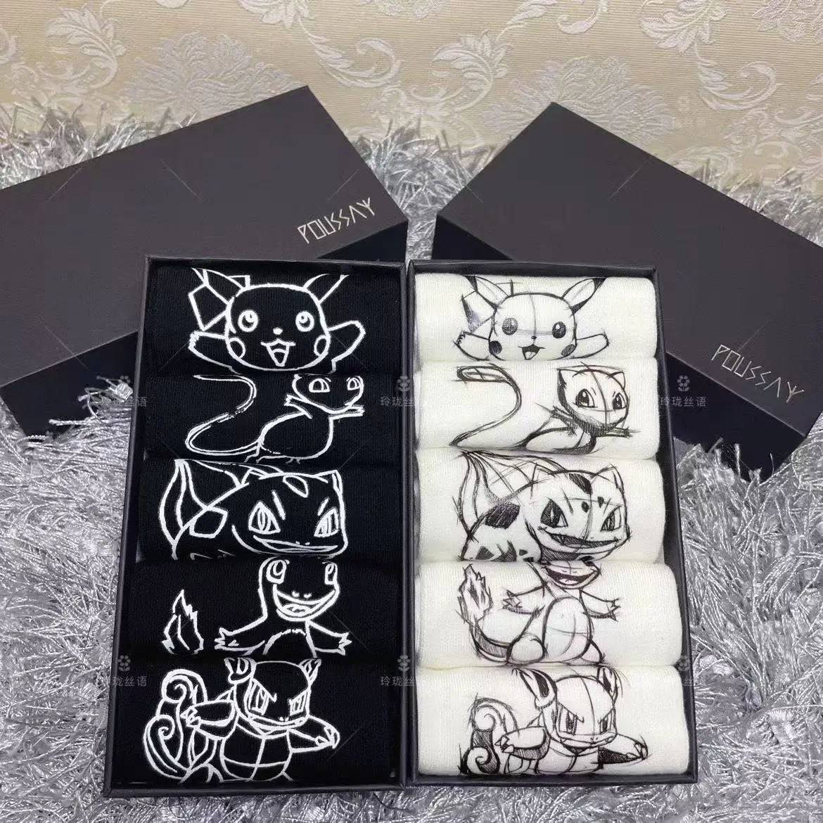 

Pokemon Mew Charmander Pikachu Boxed Anime Short Socks Cotton Cute Boat Socks Black White Boy Girl Spring Summer Autumn Gift