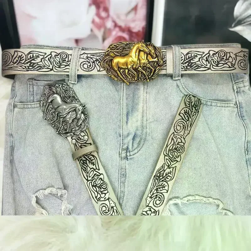 Double Horse Retro Metal Belt Buckle Western Cowboy Rope Buckle Accessory Unisex Smooth Buckle