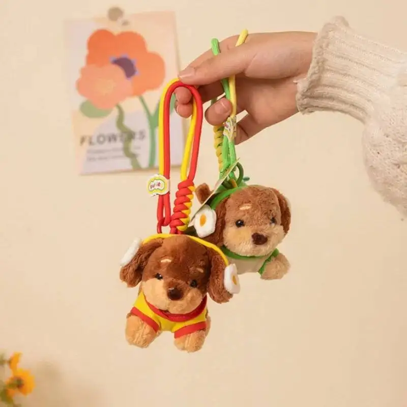 Porte-clés en peluche teckel de dessin animé Kawaii, poupée jouet mignon chien Hamburger pendentif spécial enfant petite amie cadeau d'anniversaire décor de sac à dos