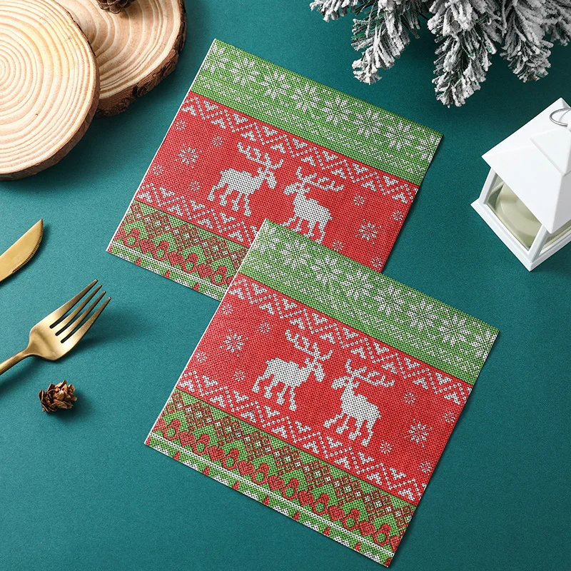 

20pcs Christmas Party Supplies Elk Lego Patchwork Embroidery Elements Full of Disposable Napkins Butterfly Bone Bart Paper