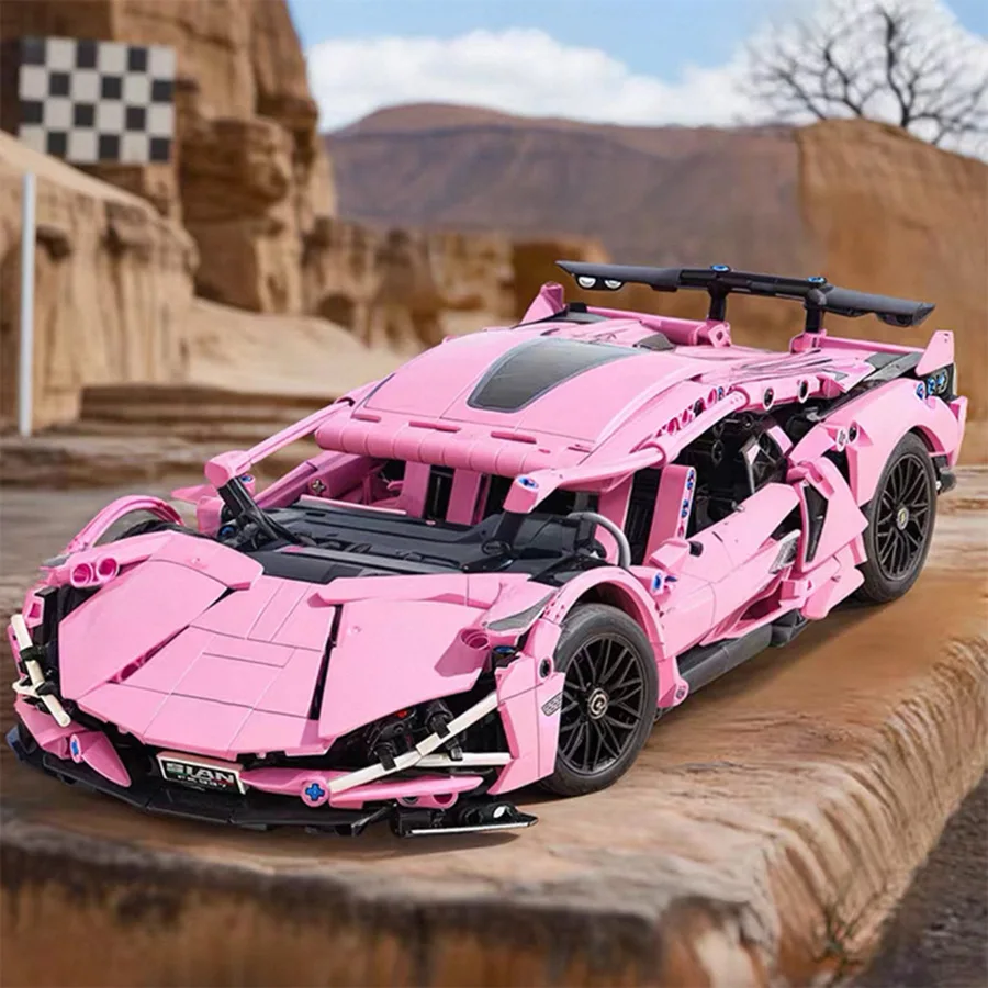 

Building blocks, 1:14 supercar building blocks, cool and cute pink appearance, technical design, easy to assemble and operate.