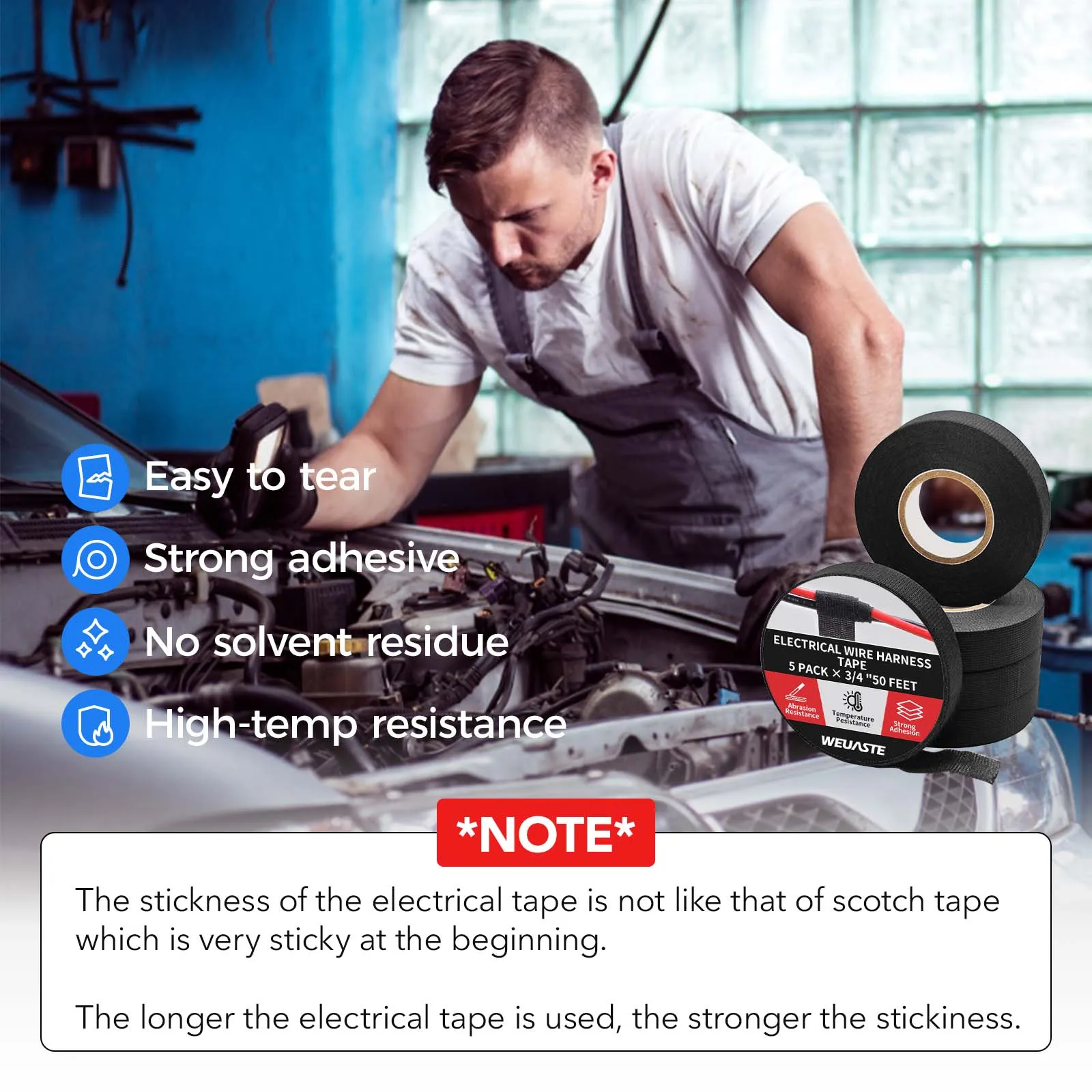 5 قطعة 15 متر ارتفاع درجة الحرارة سلك تسخير التفاف ذاتية اللصق أسلاك السيارات تسخير شريط قماش سيارة الضوضاء التخميد الشريط الكهربائي