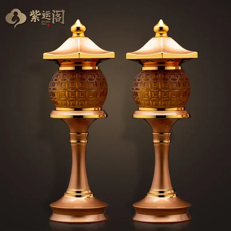Alloy supply lamp, copper coin lamp for God of Wealth, glazed plug-in everbright lamp, prayer lamp, LED Buddhist hall god