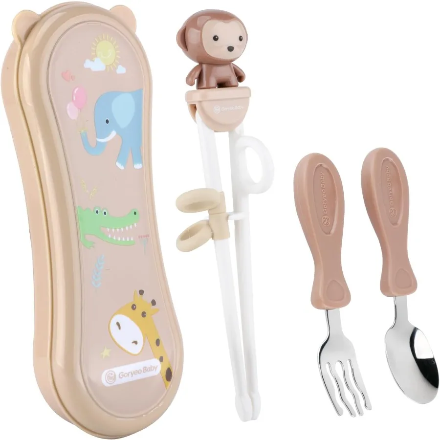 

Stainless Steel Toddler Utensils Set with Training Chopsticks and Baby Spoon and Fork for SelfFeeding Learning Practice Portabl