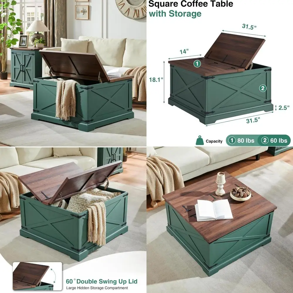 

Журнальный столик с подъемником в деревенском стиле и местом для хранения в стиле фермерского дома