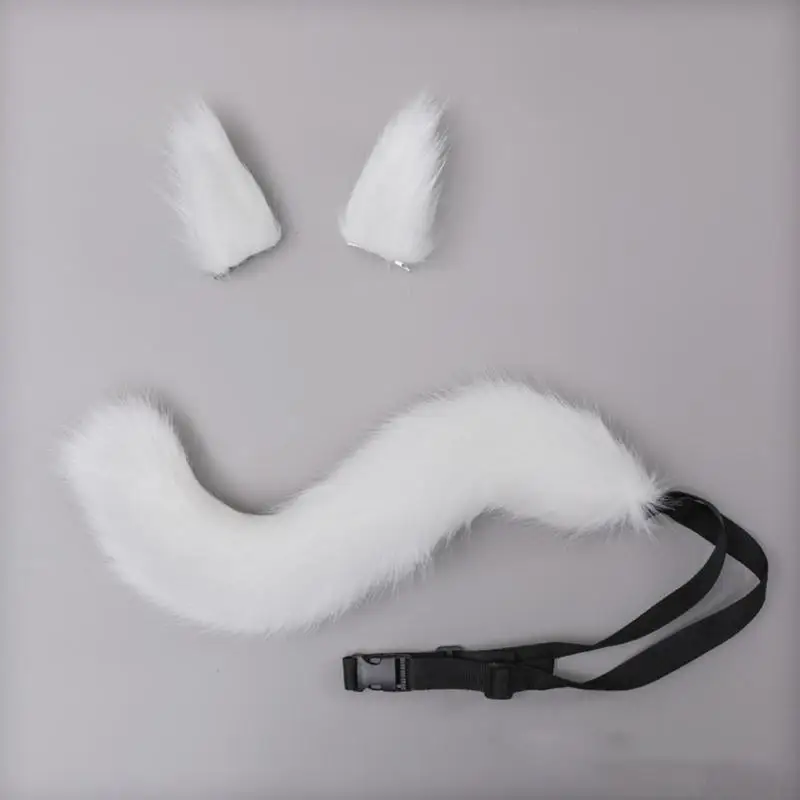 X4YC 3 Pieces Animal Roleplay Furry Set Puppy Ear Headwear Long Fur Wolf Tail Anime Gothic Accessory for Costume Party