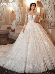 Elegant Long Sleeve Wedding Dresses Luxurious Lace Bridal Gowns Classic Applique Customized Wedding Gowns Vestidos De