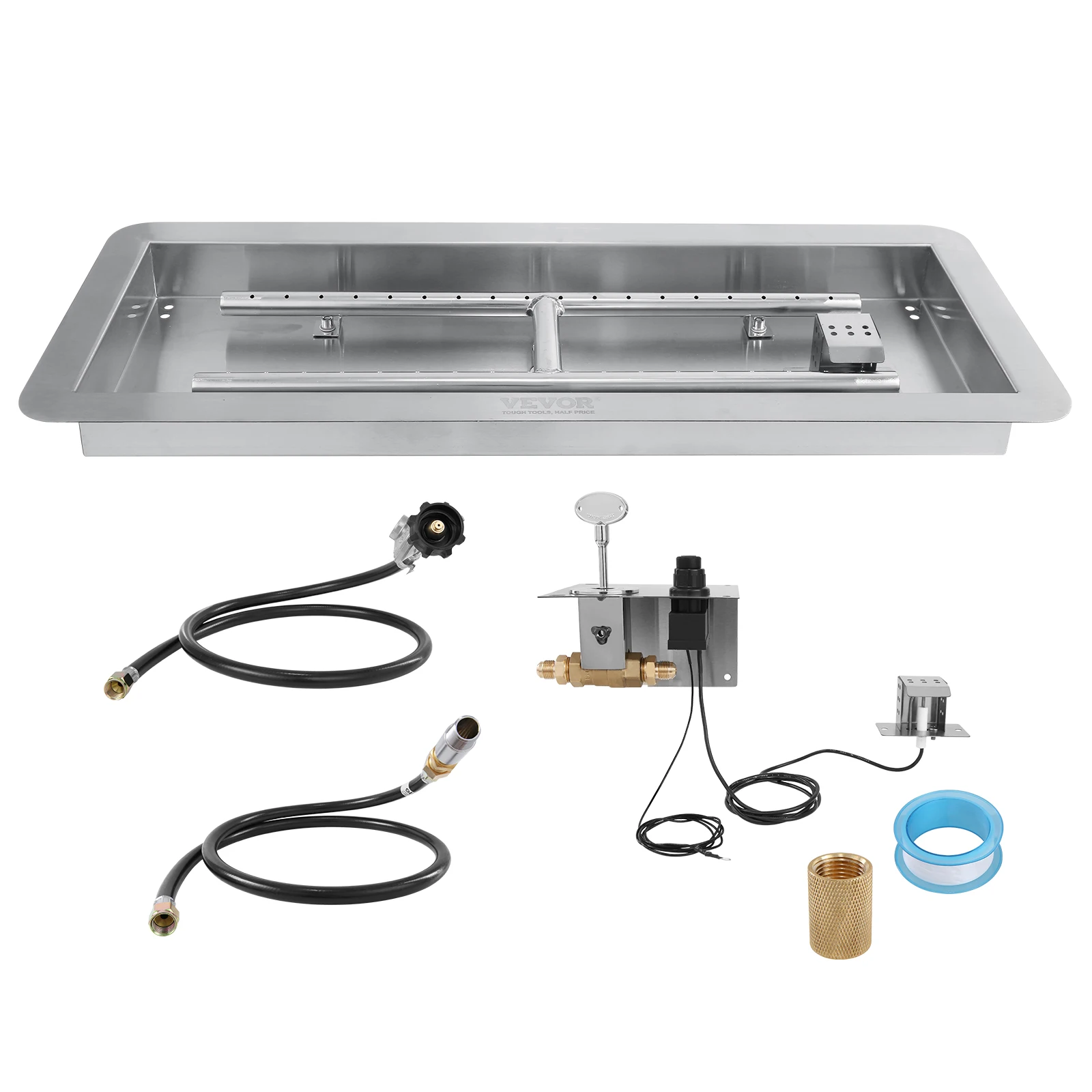 SucceBuy Drop-in Fire Pit Pan Rectangular Stainless Steel Fire Pit Burner Natural & Propane Gas Fire Pan 150000 BTU