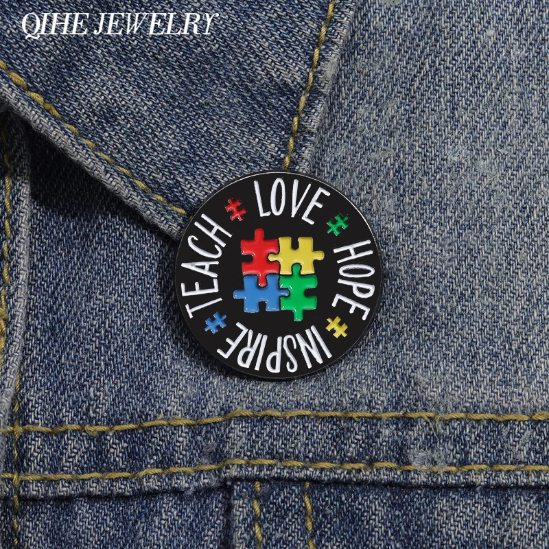 Autism Awareness Brooch Enamel Pin Teach Love Hope Inspire Autistic Symbol Clothes Backpack Metal Badge Jewelry Accessories Gift