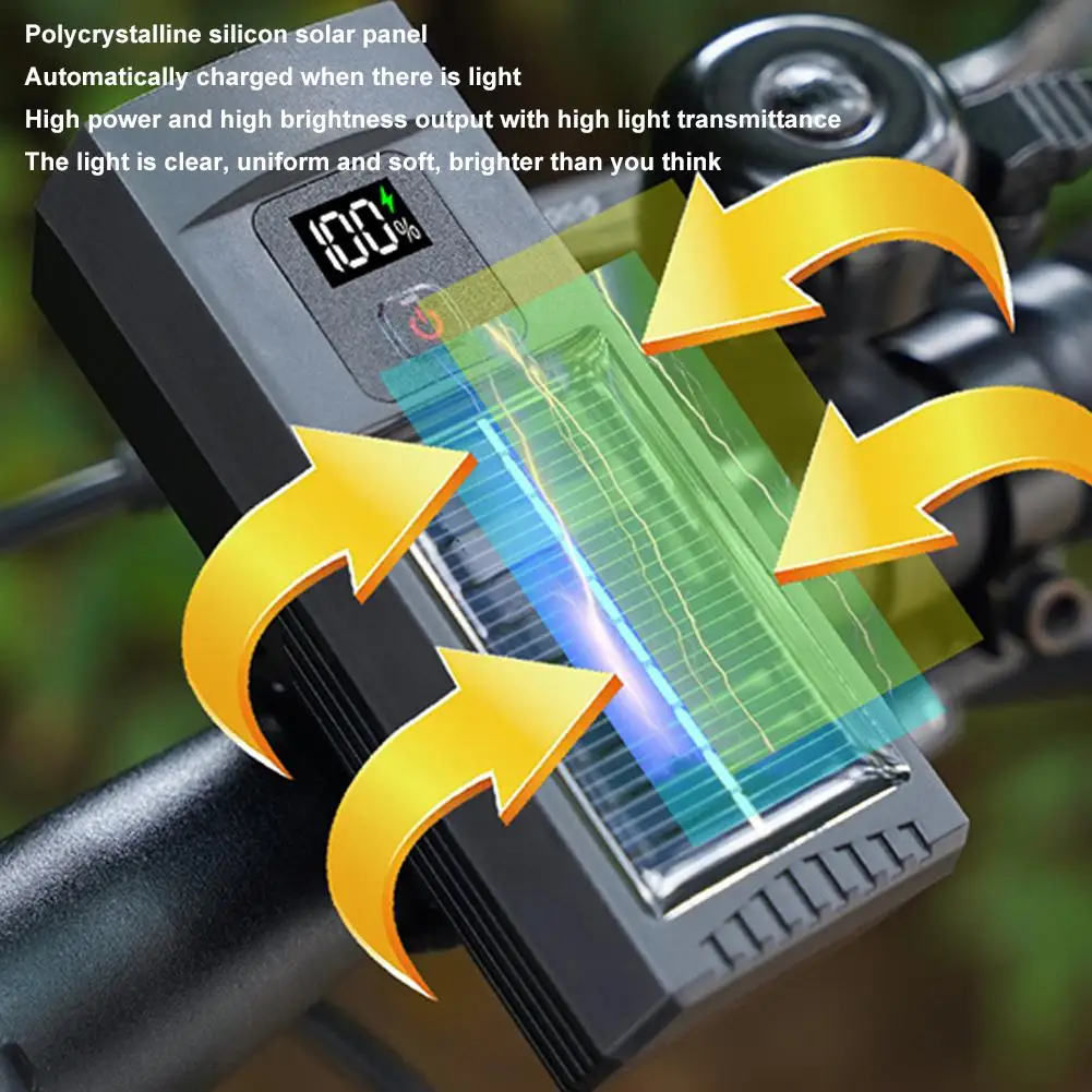 Bicycle Lights Mountain Road Bikes Digital Display Waterproof Solar Charging Multifunctional Riding Lights Headlight Equipment