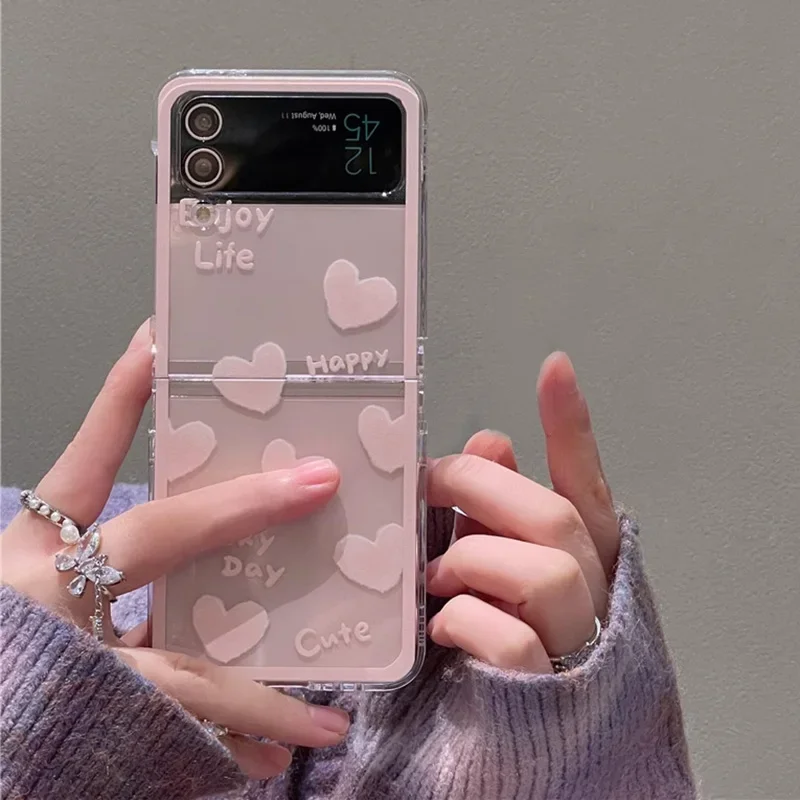 Pink Love Heart Transaprent Cases for Samsung Galaxy Z Flip 6 ZFlip 5 Fashion Soft Clear Cover for Samsung ZFlip 4 3 Fundas Skin