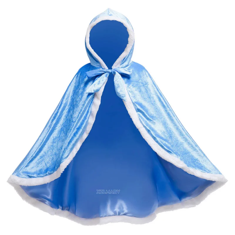 Capa de Elsa para niñas, chal de terciopelo con capucha de dibujos animados, ropa de princesa azul, invierno, 2024