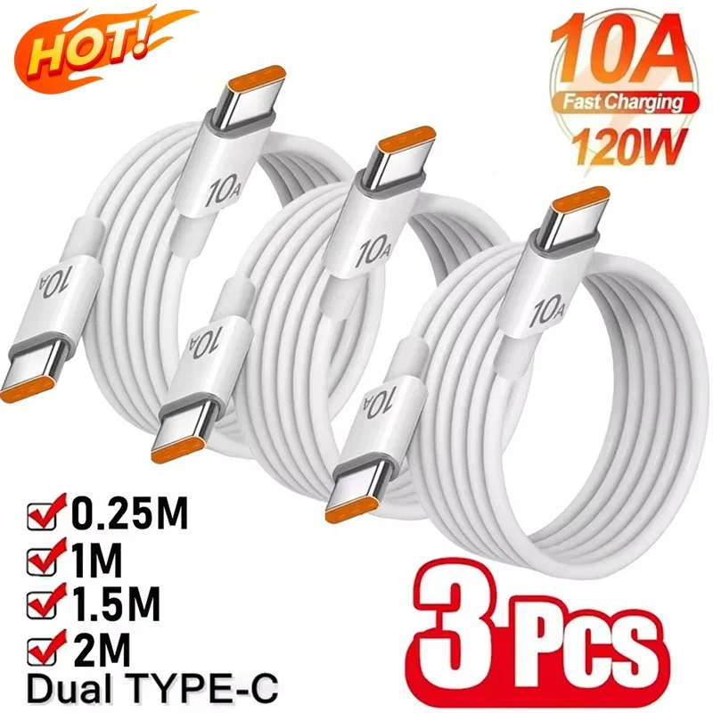 New Universal 120W 10A Dual Type C Super Fast Charging Data Cable For iPhone Xiaomi Huawei Samsung Quick Charging Data Cord
