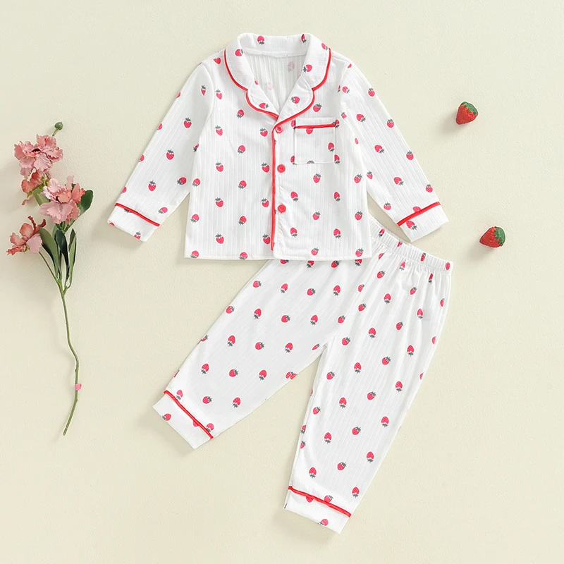 Toddler Girl Pajamas Fall Winter Long Sleeve Button Down Sleep Shirts Pants Baby Silk Sleepwear Satin Loungewear