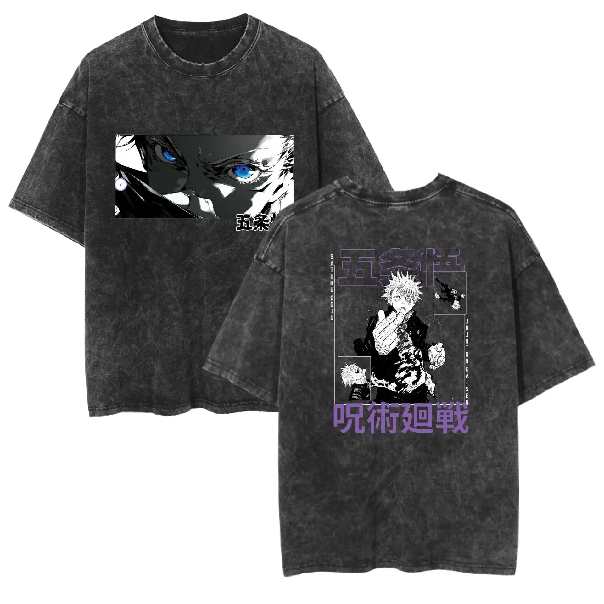 Camiseta Oversize de Algodón Pesado con Gráfico de Anime Jujutsu Kaisen Satoru Gojo, Lavado Ácido y Estilo Vintage, Novedad 2026 para Fans de JJK