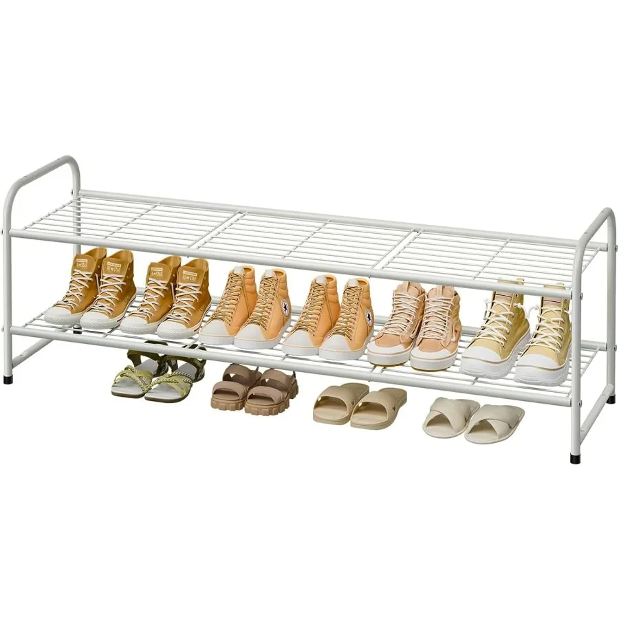 

2 Tier Shoe Rack for Closet 44 Inch Extra Long Shoe Storage Organizer for Shelves Heavy Duty Metal Easy Assembly White