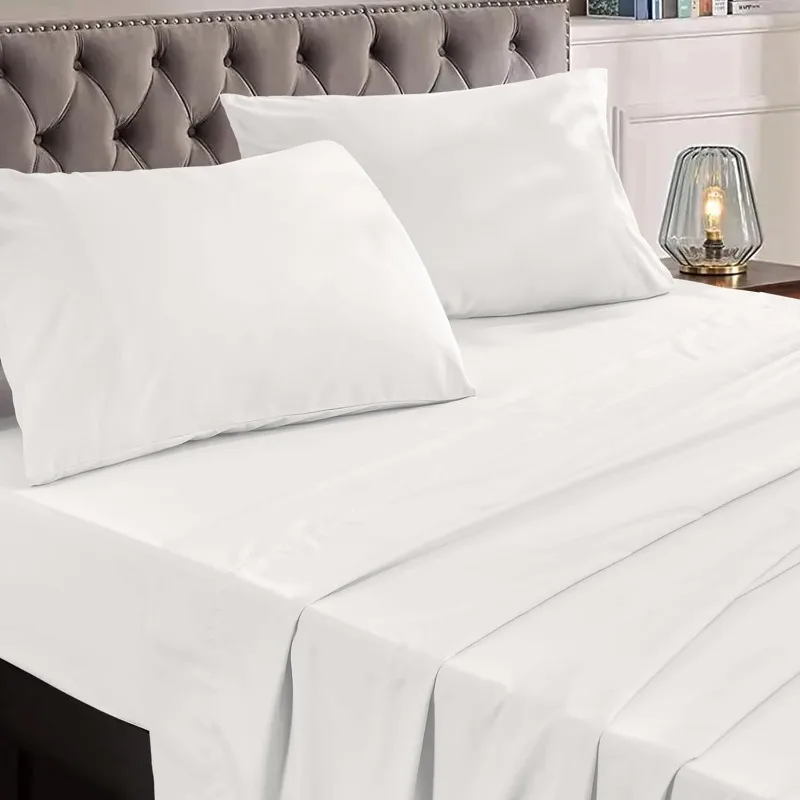 

Hotel Luxury 1800 White Sheet Sets - Deep Pocket , Extra Soft Breathable Wrinkle Fade Stain Resistant - 4 Piece (Queen)