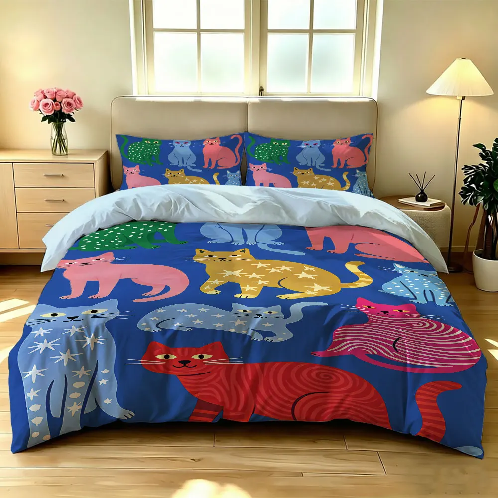 3pcs set colorful hand-painted cat-patterned bedding sets featuring soft core suitable machine washing home decoration