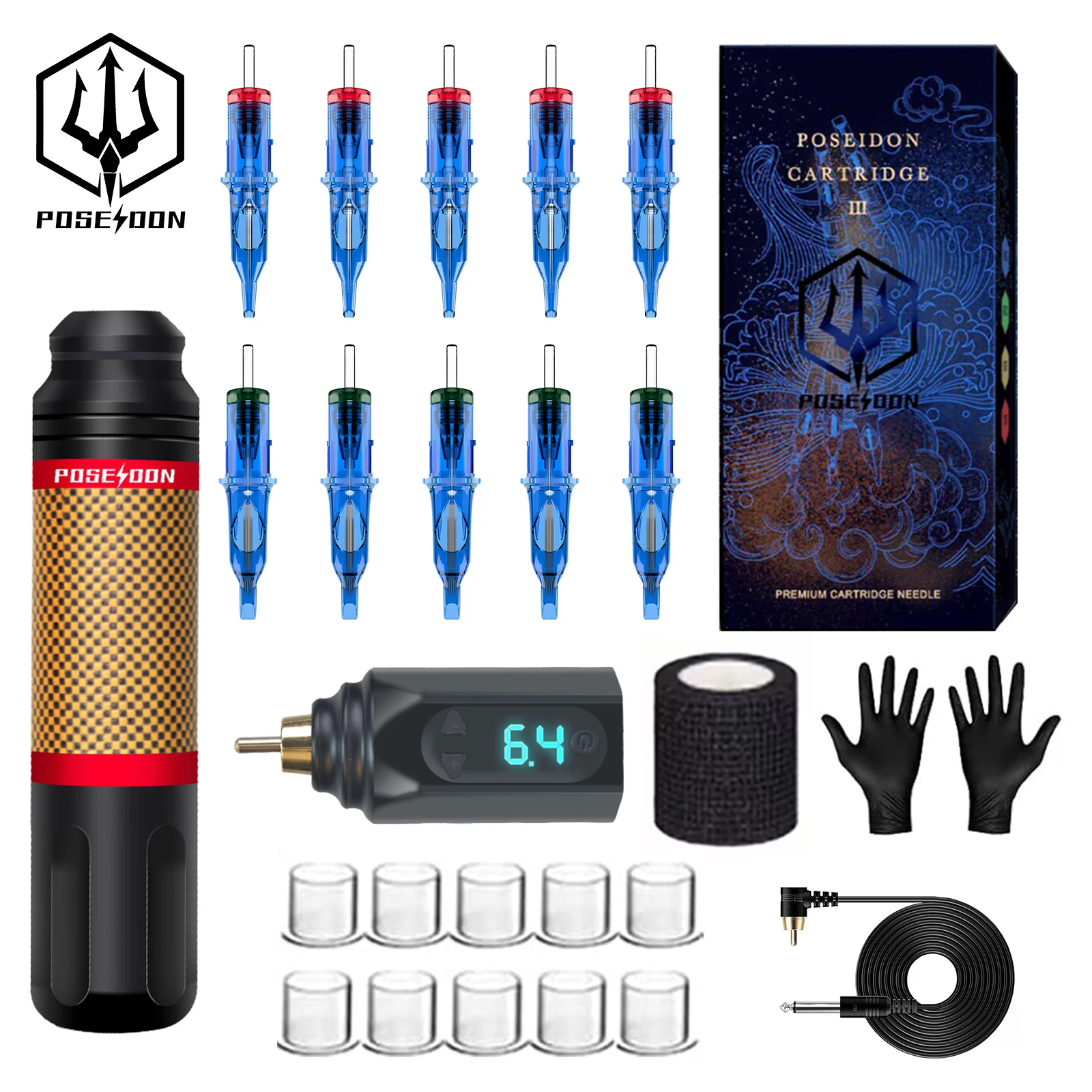 

Tattoo Kit POSEIDON Leatherwear Tattoo Pen Kit For Permanent Makeup Tattoo Machine New Wireless Tatto Power Supply Tattoo Gun Ki