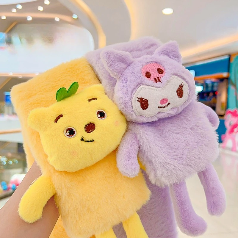 وشاح أطفال من مينيسو سانريو لطيف للغاية ولطيف فتاة ناعمة ودبقة بالإضافة إلى وشاح عصري برسوم كرتونية سميكة مخملية