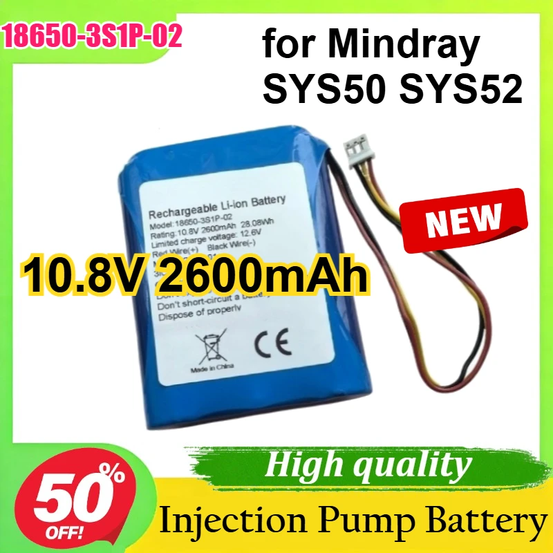 18650-3S1P-02 10.8V 2600mAh for Mindray SYS50 SYS52 Infusion Pump Syringe Pump Battery