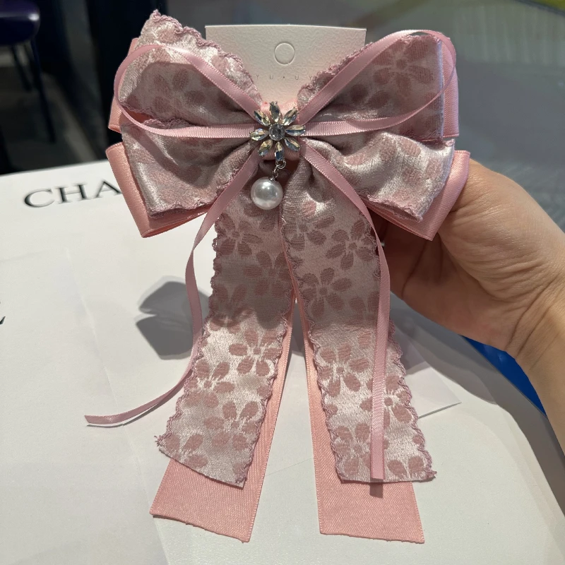 Accessoires pour cheveux coréens, pince à cheveux en maille Double couche avec nœud, épingle à cheveux élégante en strass pour femmes, fleur