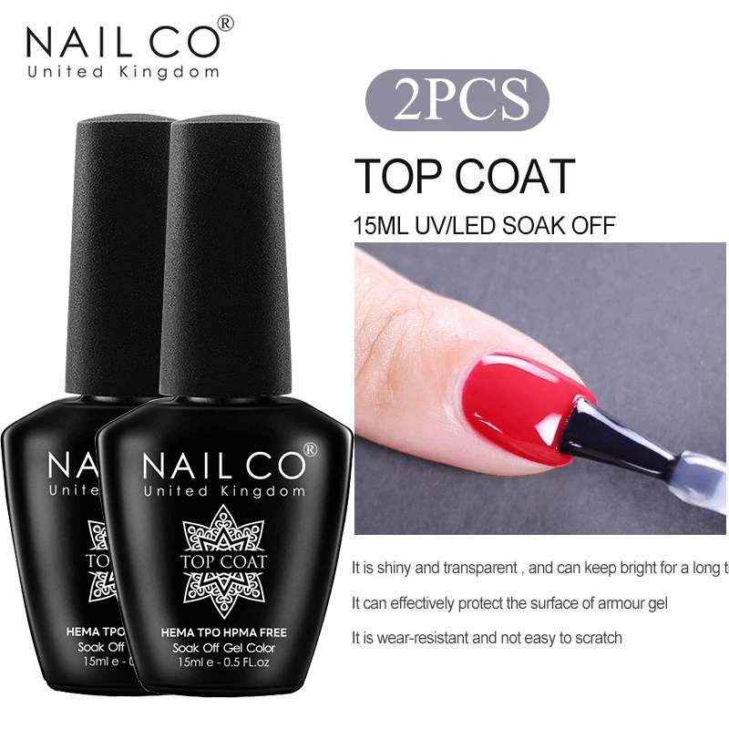 NAILCO 1/2 Stück Basislack Überlack für Nägel Langanhaltender Klarer Überlack LED UV Nagelstärkung Hochglanz-Finish-Gel HEMA-FREI TPO