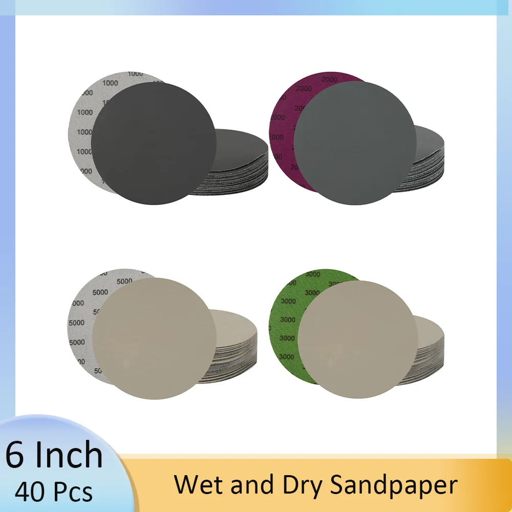 모듬 그릿 1000-5000 실리콘 카바이드 사포, 샌딩 연마기 연마 목공용, 습식 및 건식 사포, 6 인치, 40 매