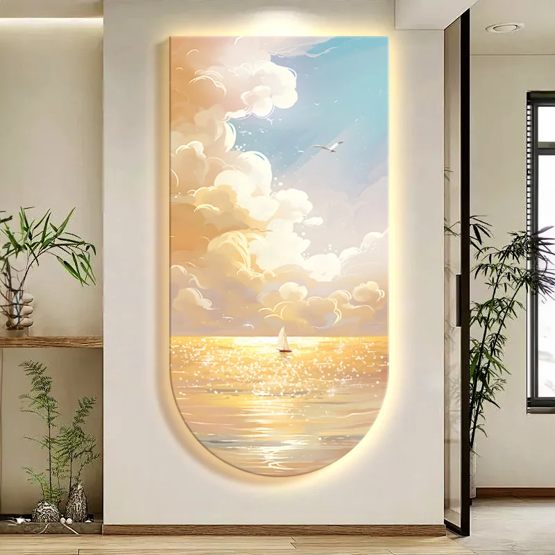 Ocean Waves Entrance Decoration Wall Lamp Painting Ornaments Entrance Hallway Hanging Painting High-end Living Room Mural Light