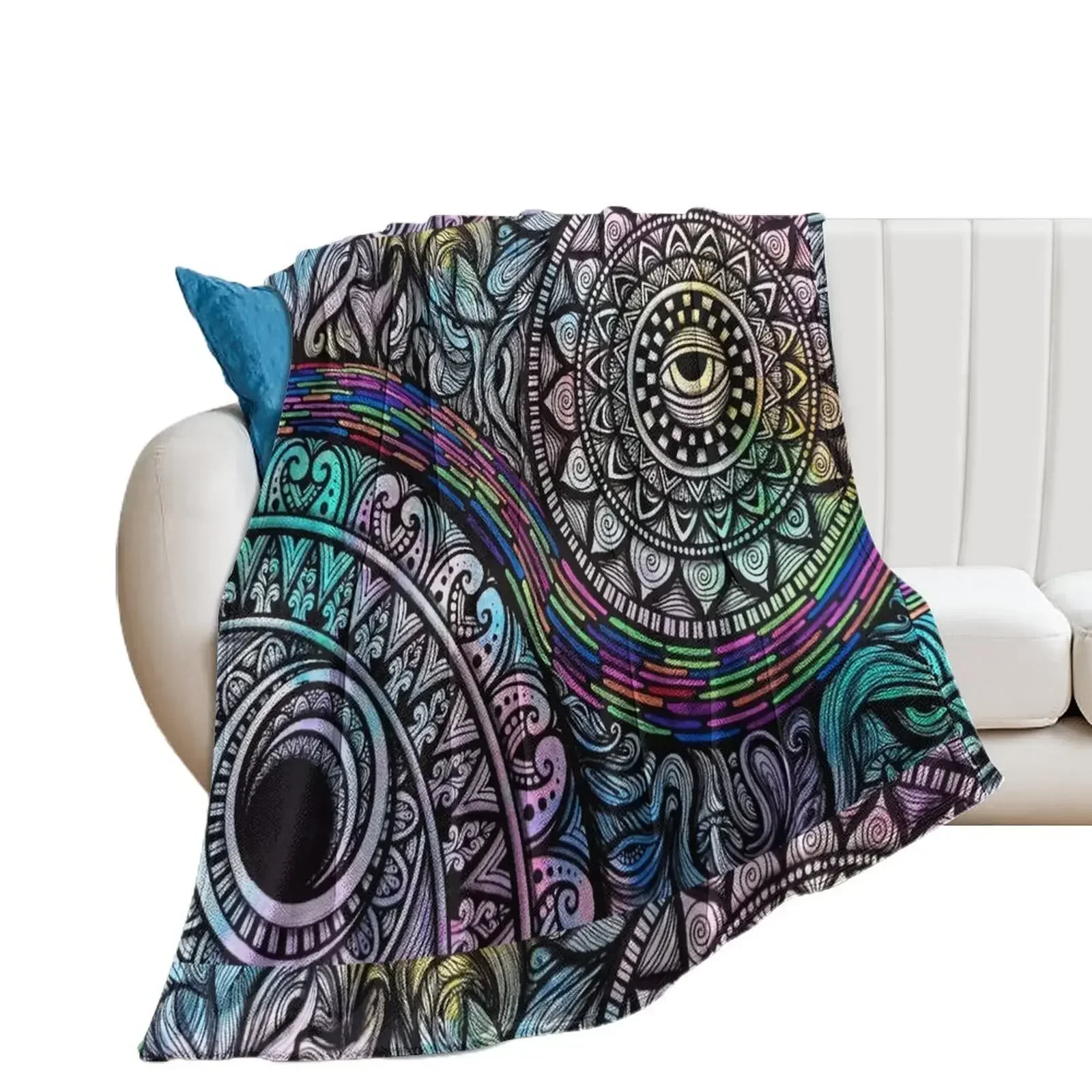 

Trippy Sun and Moon Mandala Throw Blanket Multi-Purpose Softest decorative Flannel Fabric Blankets