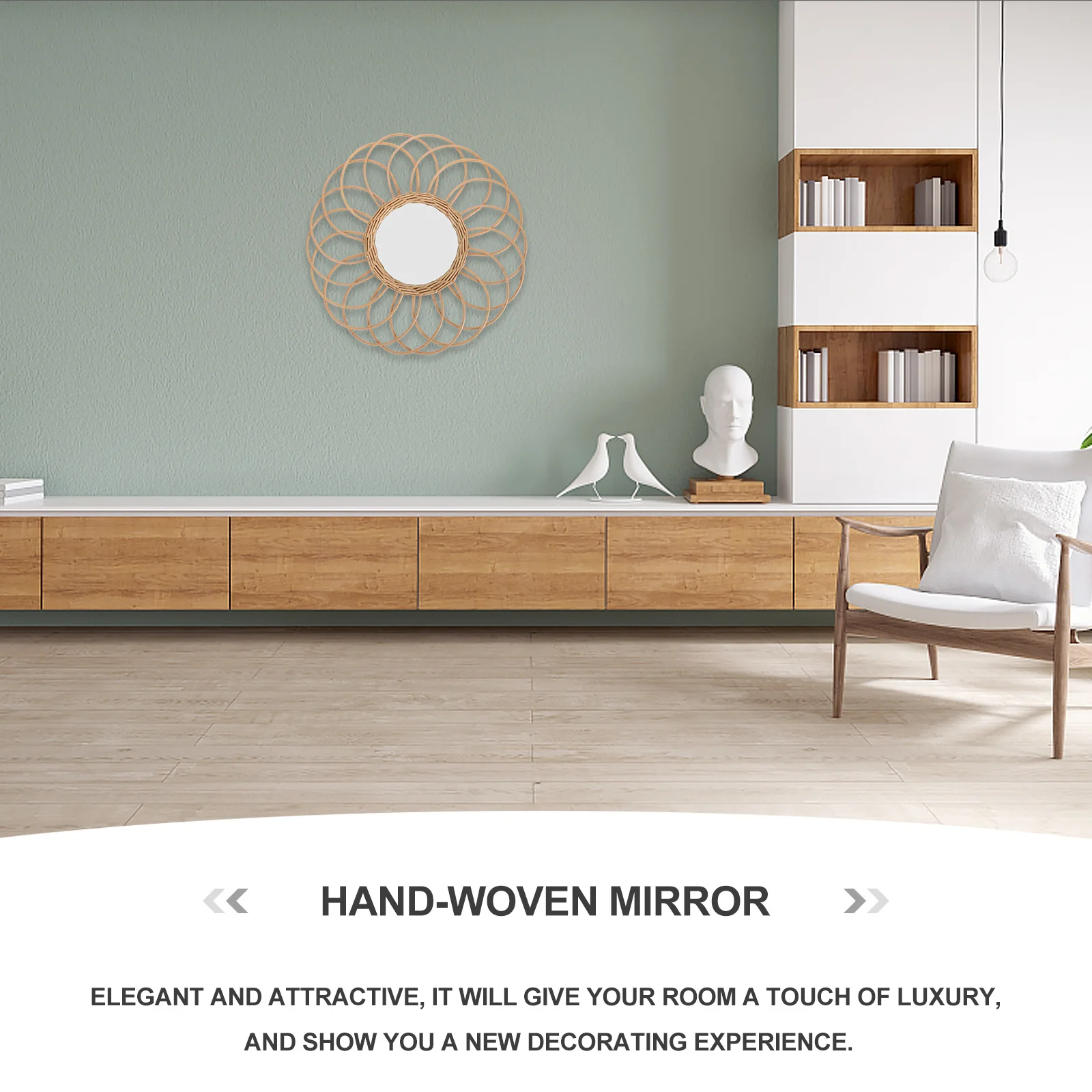 

1pc Woven Decorative Mirror Khaki Wall Hanging Makeup Mirror For Bathroom Bedroom Studio Vanity Home Decor Adornment