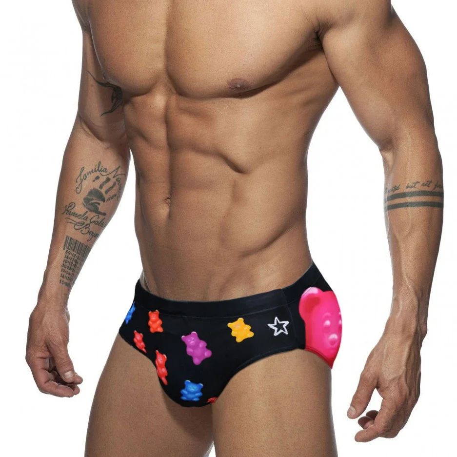 Hot Bear Print Mens Swimsuits Swimming Briefs Sexy Push Up UXH Swimwear Men Swim Trunks for Man Beach Surf Bathing Suit Wear