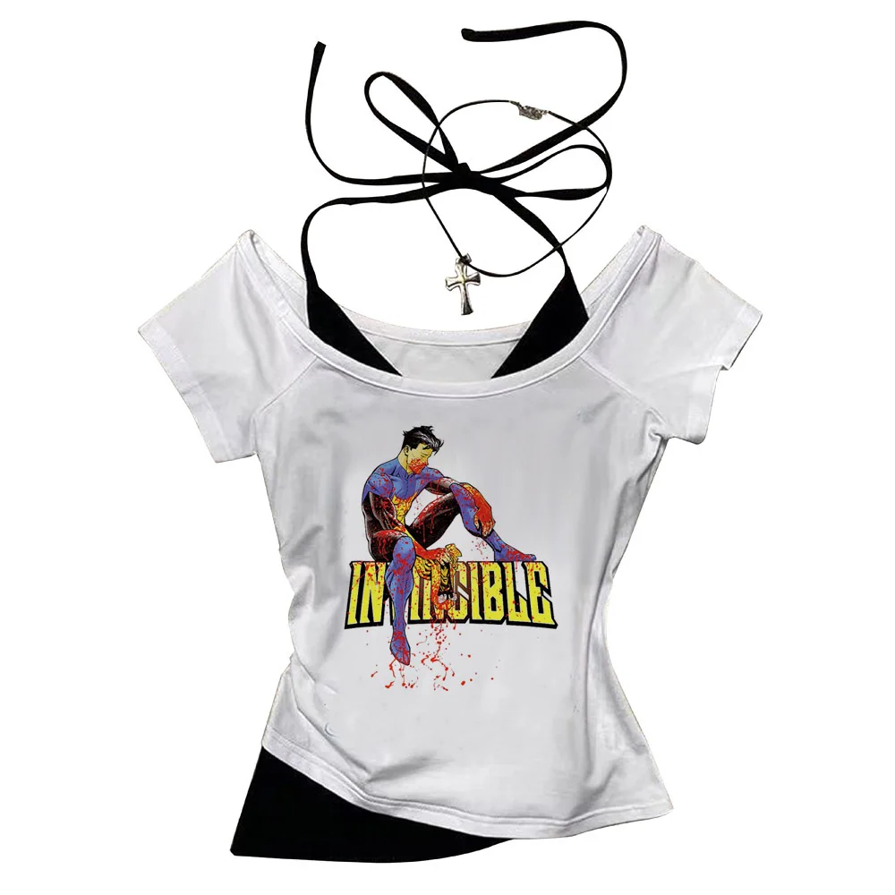 Invincible cropped top female streetwear summer cheap dollette graphic t-shirt harajuku cutecore kawaii y2k goth