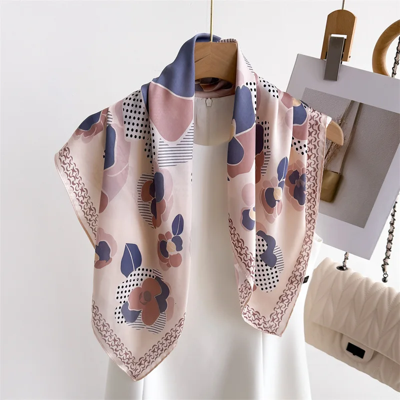 

Elegant Floral Scarf for Lady Fashion Square Silk Neck Kerchief Bandana Foulard Soft Hairbands Women 2025 New Bufanda