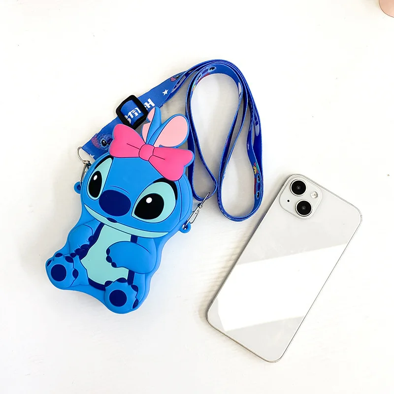 2024 New Children\'s Messenger Bag Cute Disney Stitch Cartoon Silicone Mini Storage Bags for Girls Boys Outdoor Coin Purse Gifts