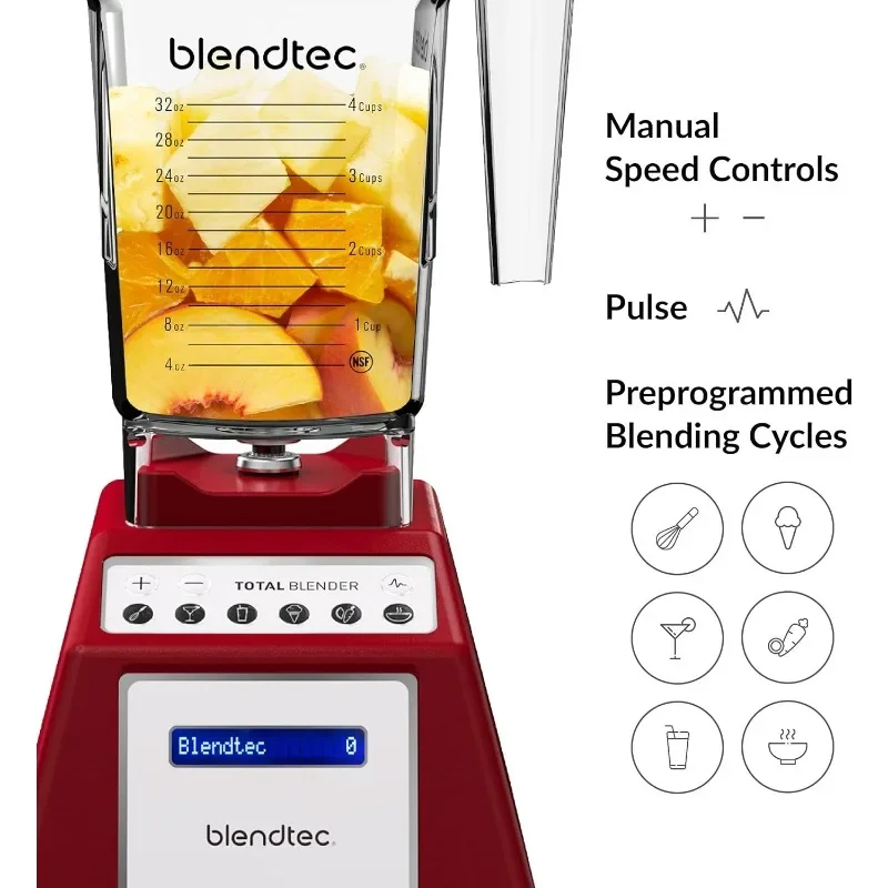 Frullatore originale Blendtec Total Classic e frullatore FourSide da 75 once - Pacchetto frullatore da cucina - Rosso