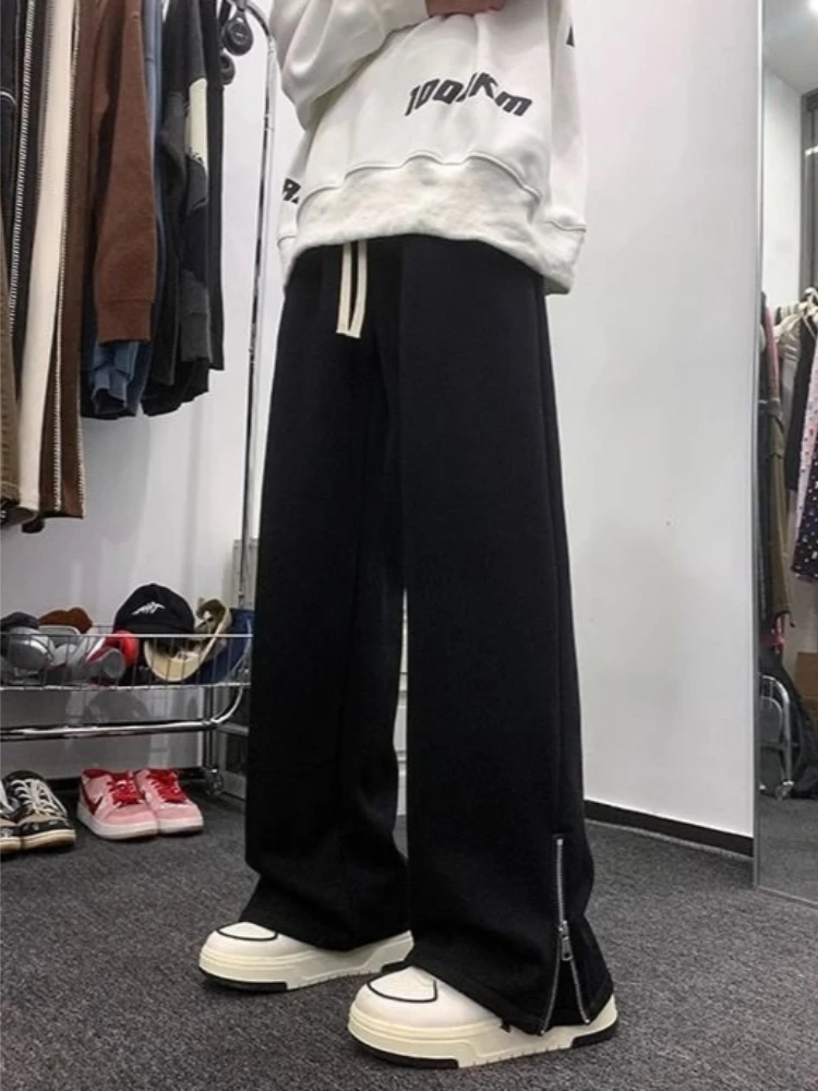 

Men’s Thickened Fleece Joggers High Waist Slimming Zipper Pants Solid Color Casual Trousers for Autumn Winter Couple Unisex Wear