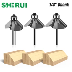 1pc 45 Degrees 1/2 1/4in Shank Chamfer Edge Forming Router Bit With Bearing Woodworking Milling Cutter Tool