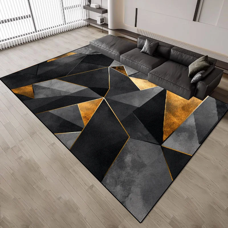 Black Decoration Home Carpet Living Room Luxury Golden Geometry Carpets Parlour Sofa Area Floor Mat Room Decor Soft Rug Washable