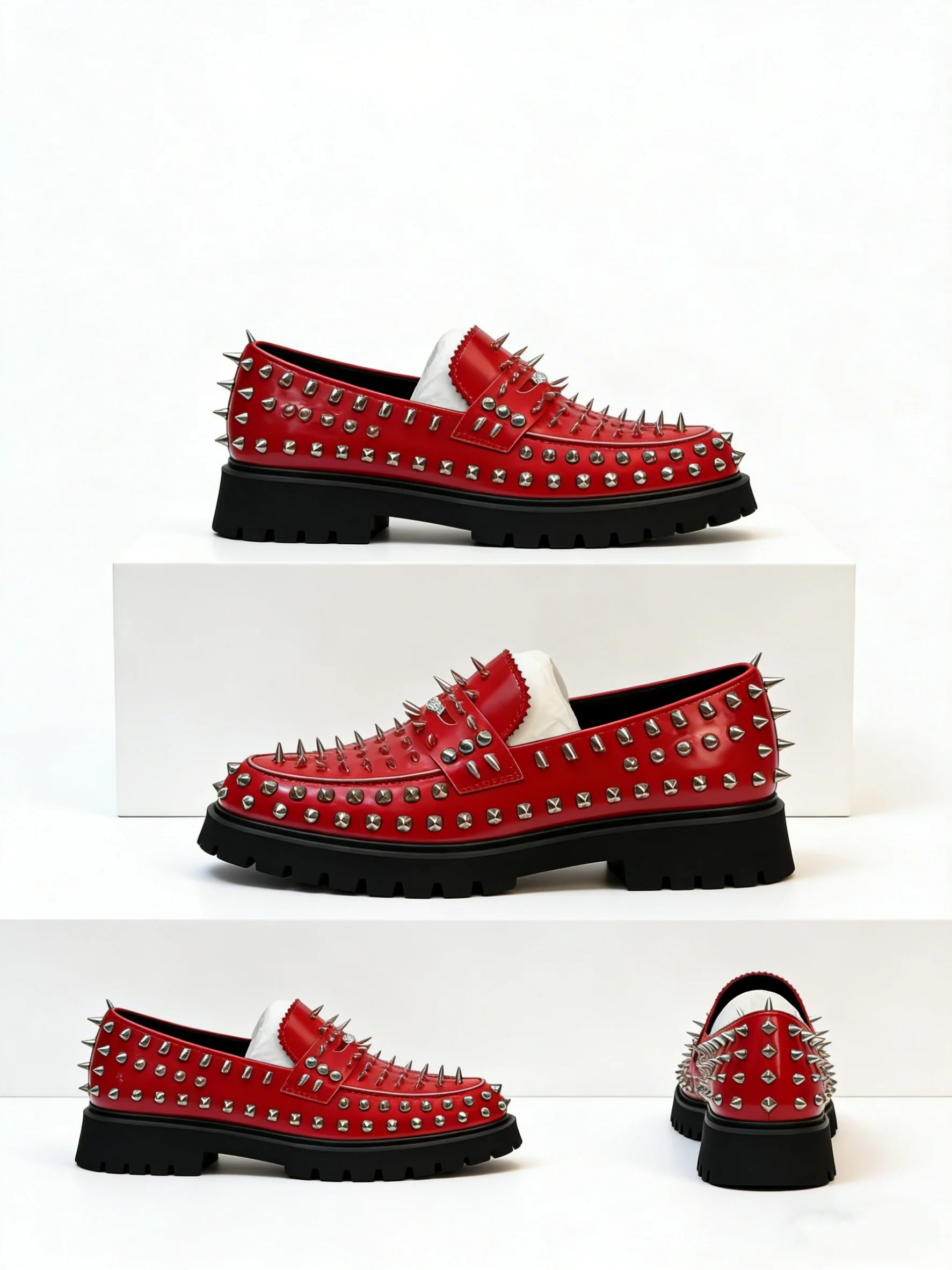 

Business Trend New Men's Shoes Suit 2026 Full Metal Rivets Decorate Red Leather Loafers Male Special Supply Breathable Exquisite