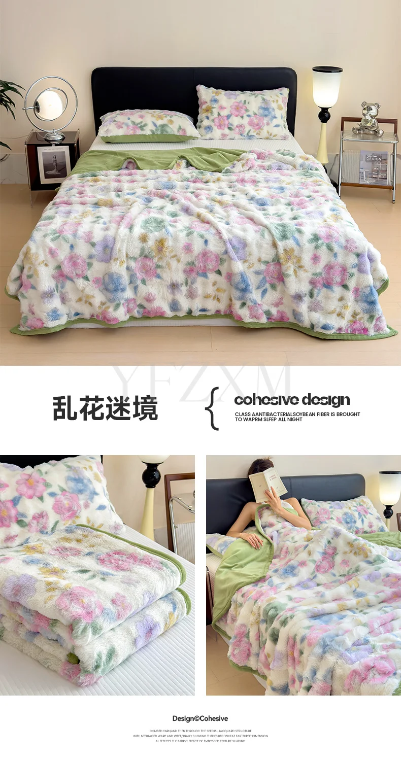 Cute Giant Panda Fluffy Fleece Blanket Fall Winter Thick Warm Faux Rabbit Fur Bed Blanket Plush Sofa Throw Cover Soft Bedspread