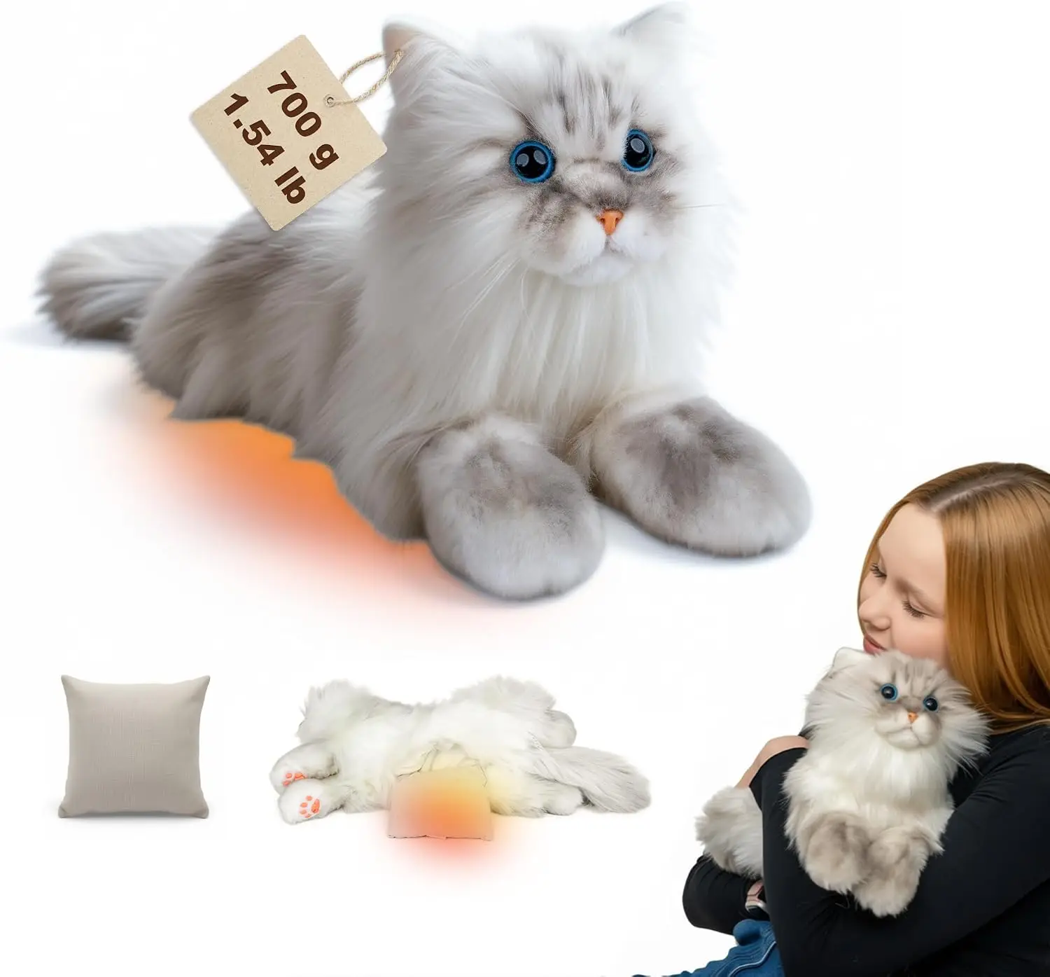 Weighted Microwavable Stuffed Animal, 1.5 lbs 21 Inch Realistic Grey Cat Plush with Unscented Heatable & Coolable Pad, Long-Lasting Warmth Offers Relaxing Experience for Children and Adults