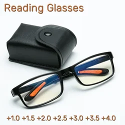 Lunettes de lecture pliantes pour hommes et femmes, lunettes TR90, dioptrie + 1.0 à + 4.0, anti-lumière bleue, lunettes de presbytie avec étui portable